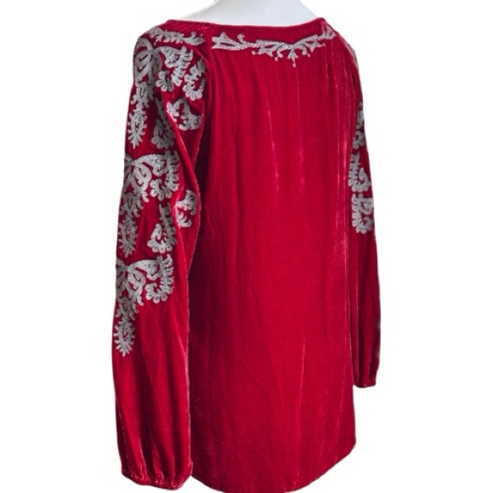 SUNDANCE Women's Velvet Embroidered Top in Crimson Red (S) - Picture 3 of 7